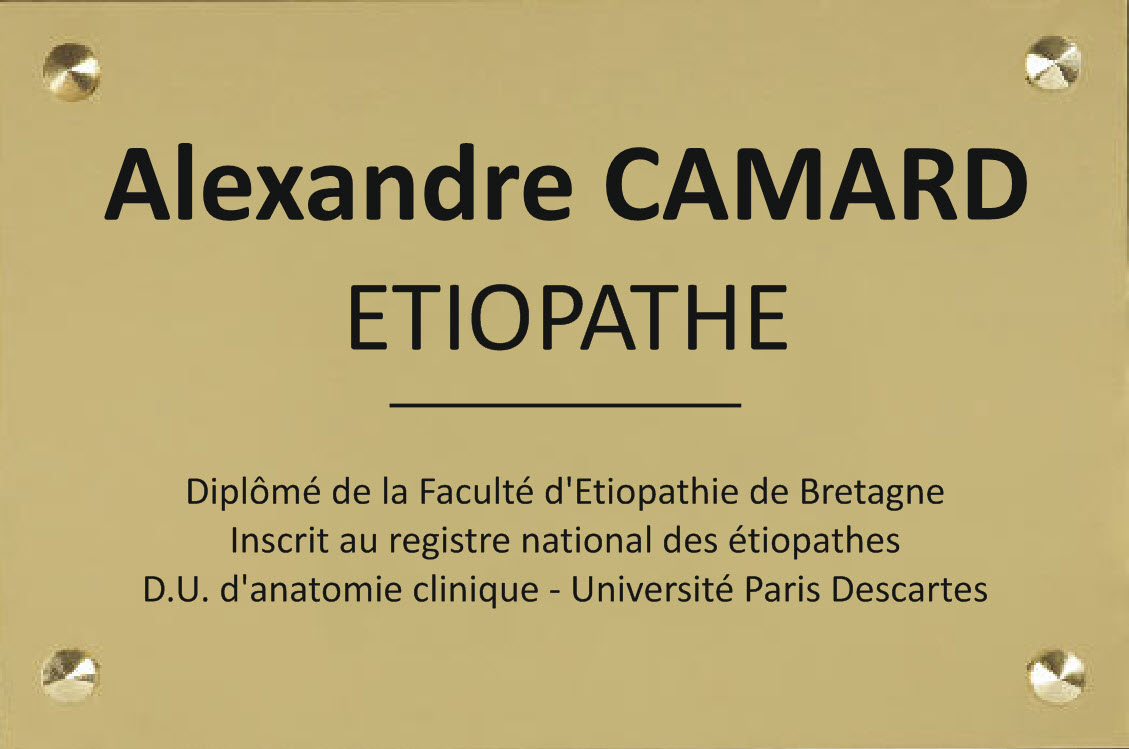 plaque ne laiton pour un etiopathe avec cabochon or