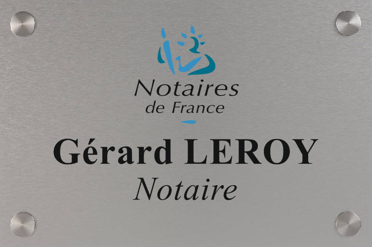 plaque en aluminium brossé et logo notaire