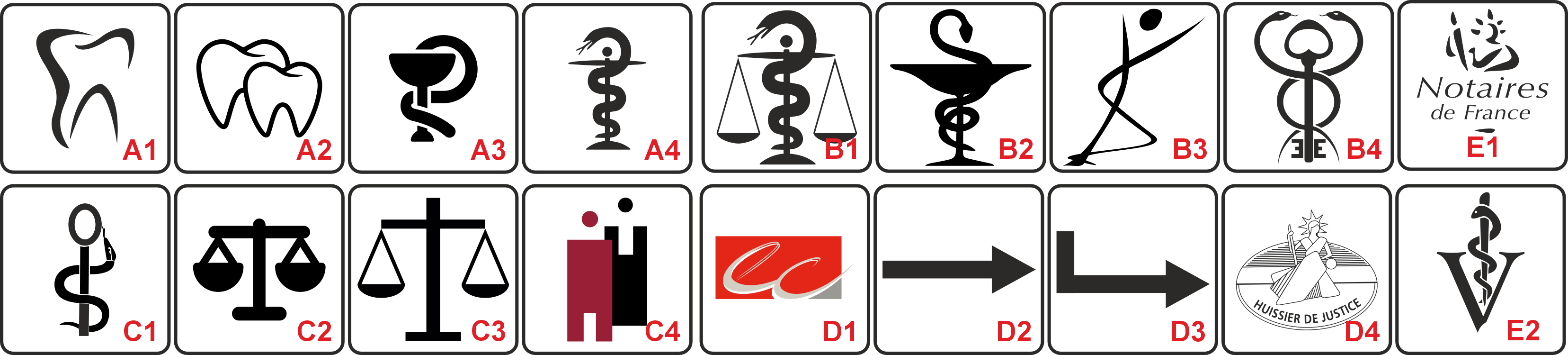 Logothèque symboles professionnels plaque plexiglas