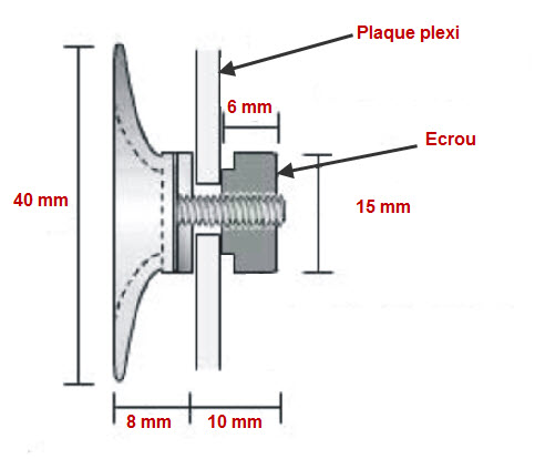 dimensions des Ventouse avec écrou M4 incoporé