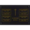 Plaque funéraire plexi gravée 600 mm x 400 mm fond noir gravure or
