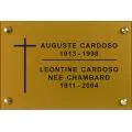 Plaque funéraire plexi gravée fond or gravure noire avec logo