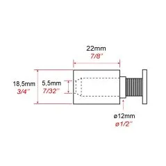 Dimensions des Entretoise murale inox percée - 18 mm - longueur 22 mm