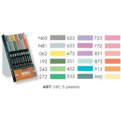 Tombow ABT-18P-5 Dual Brush Pen Lot de 18 Feutres pinceau à deux pointes Couleurs Pastels