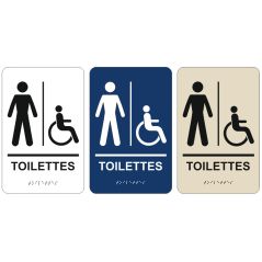 pictogramme braille et relief toilettes hommes et handicapés