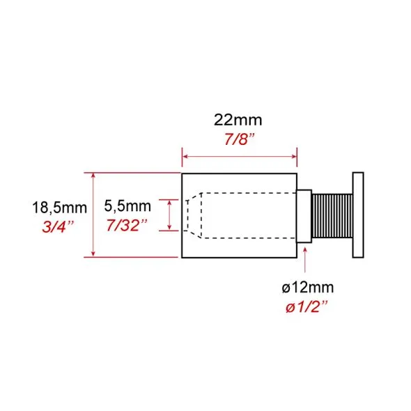 Dimensions des Entretoise murale inox percée - 18 mm - longueur 22 mm