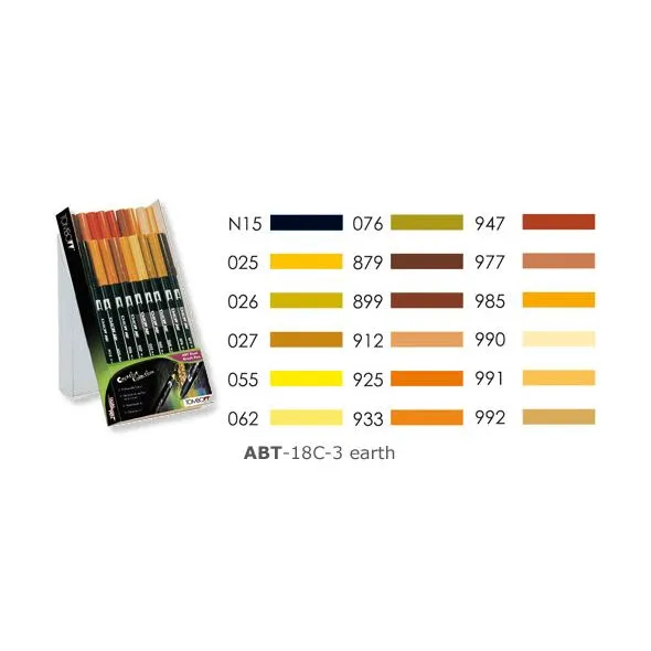 Tombow ABT-18P-3 Dual Brush Pen Lot de 18 Feutres pinceau à deux pointes Couleurs Terre