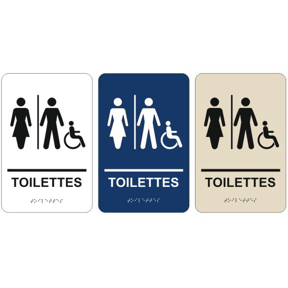 pictogramme braille et relief toilettes hommes et dames et handicapés