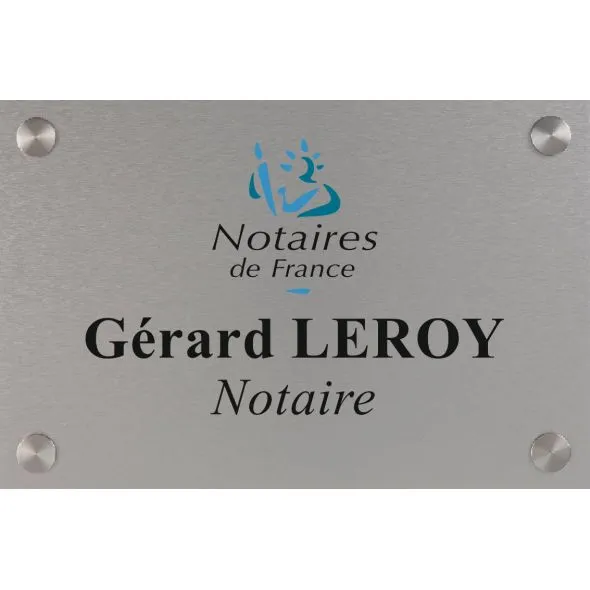 plaque professionnelle aluminium brossé composite avec logo notaire