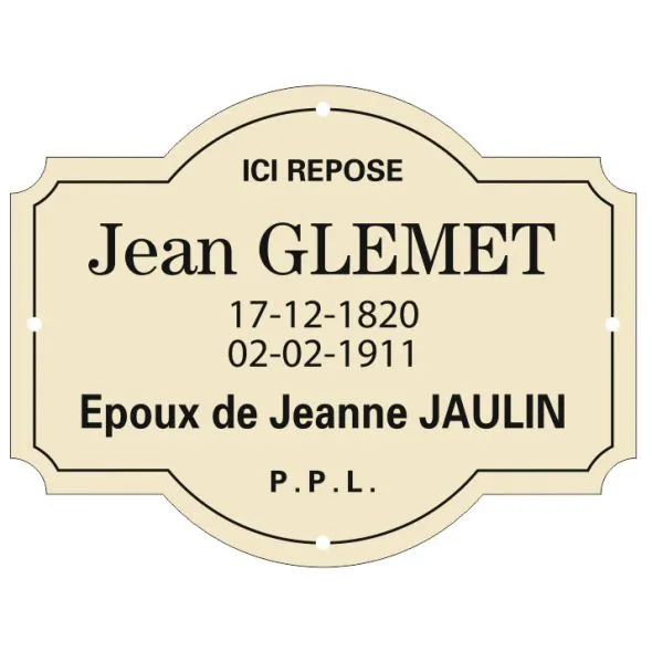 Plaque funéraire émaillée spéciale - 260 mm x 200 mm